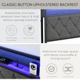 thumbnail image 5 of Miniyam Full Upholstered Platform Bed Frame with LED Headboard & Charging Station, Gray, 5 of 8