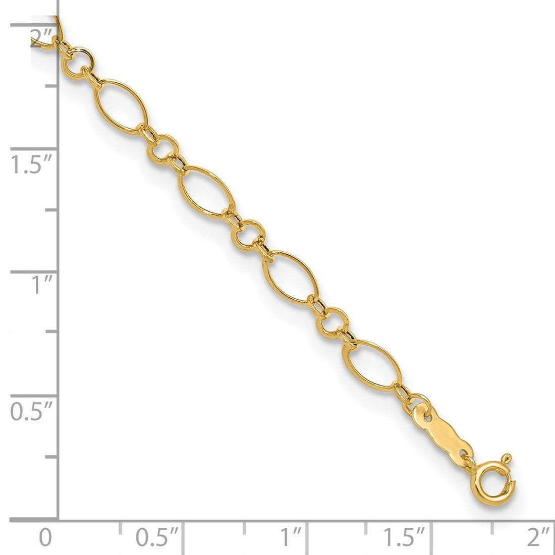 14k Yellow Gold Polished Spring-Ring With 1inch Ext Anklet 4mm Wide Anklet for Women - 1.1 Grams