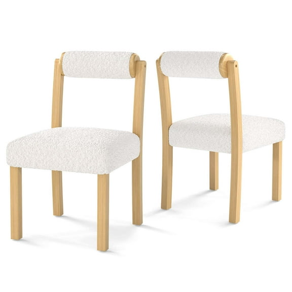 Costway Wooden Dining Chair Set of 2 Faux Sherpa Upholstered Kitchen Dining Room Chairs