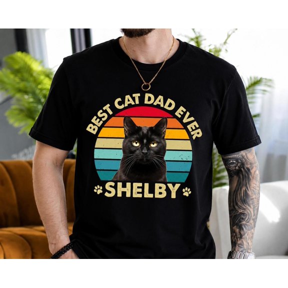 Personalized Cat Dad with Pet Photo, Cat Lover, AURORAVALLEY T-Shirt