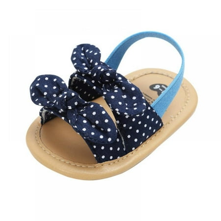 

Cute Baby Girl Summer Sandals Bownot Dot Grid Toddler Shoes Anti-Slip Infant Flat 0-18M