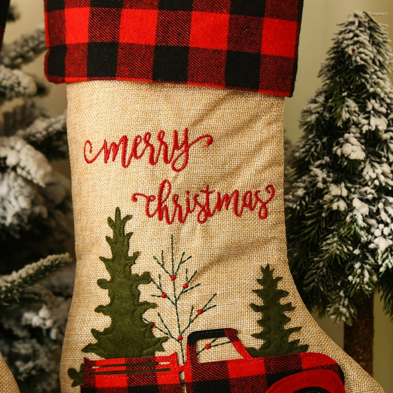 2PCS Christmas Stockings, Buffalo Plaid Family Christmas Stocking Decor  Hanging Ornament Fireplace Christmas Tree Holiday Party Decoration Gifts 