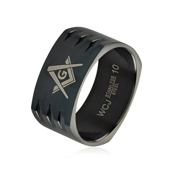 West Coast Jewelry Men's Masonic Center Round Square Band Ring (8mm)