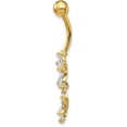 thumbnail image 2 of Avariah Diamonds Solid 14k Yellow Gold 14 Gauge CZ 2-Flower Dangle Belly Ring - 36mm, 2 of 6