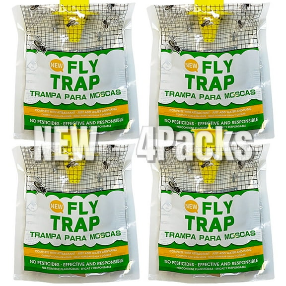 Say Goodbye to Pesky Flies with Outdoor Fly Traps Bag, Natural Pre baited Disposable Fly Catchers - Pre-Baited Bags for Effective Fly Control 4 set