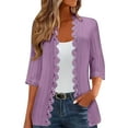 thumbnail image 2 of Shirts for Women Plus Size 3/4 Sleeve Lace Casual Loose Cardigan Blouse Purple L, 2 of 6