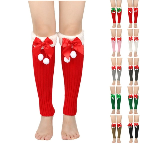 QLEICOM Leg Warmers,Socks for Women,Women's Christmas Leg Warmers with Plush Lining and Slouchy Knit for Cold Weather Festive Footless Socks Provide Calf Warmth As Holiday Themed Accessories Red