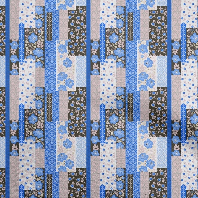 oneOone Cotton Cambric Blue Fabric Floral Craft Projects Decor Fabric Printed By The Yard 56 Inch Wide