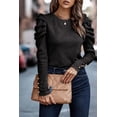 thumbnail image 1 of Women's Black Buttoned Puff Long Sleeve Sheath Top, 1 of 5