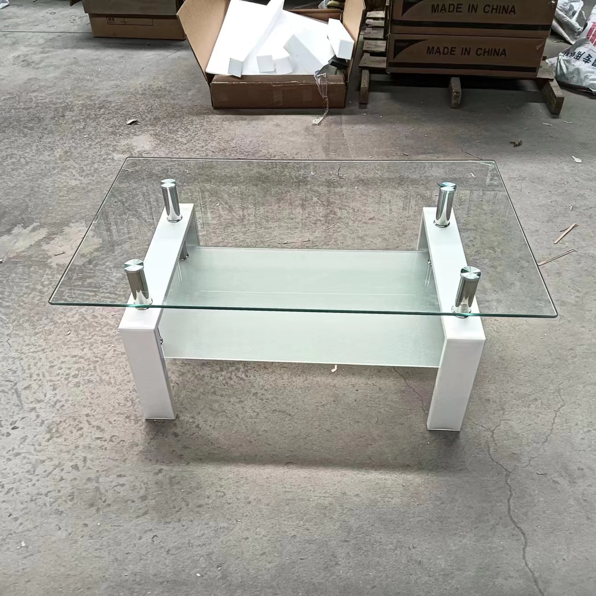 MAYEERTY Tempered Clear Glass Coffee Table, 2-Layers Coffee Table Living Room Center Table
