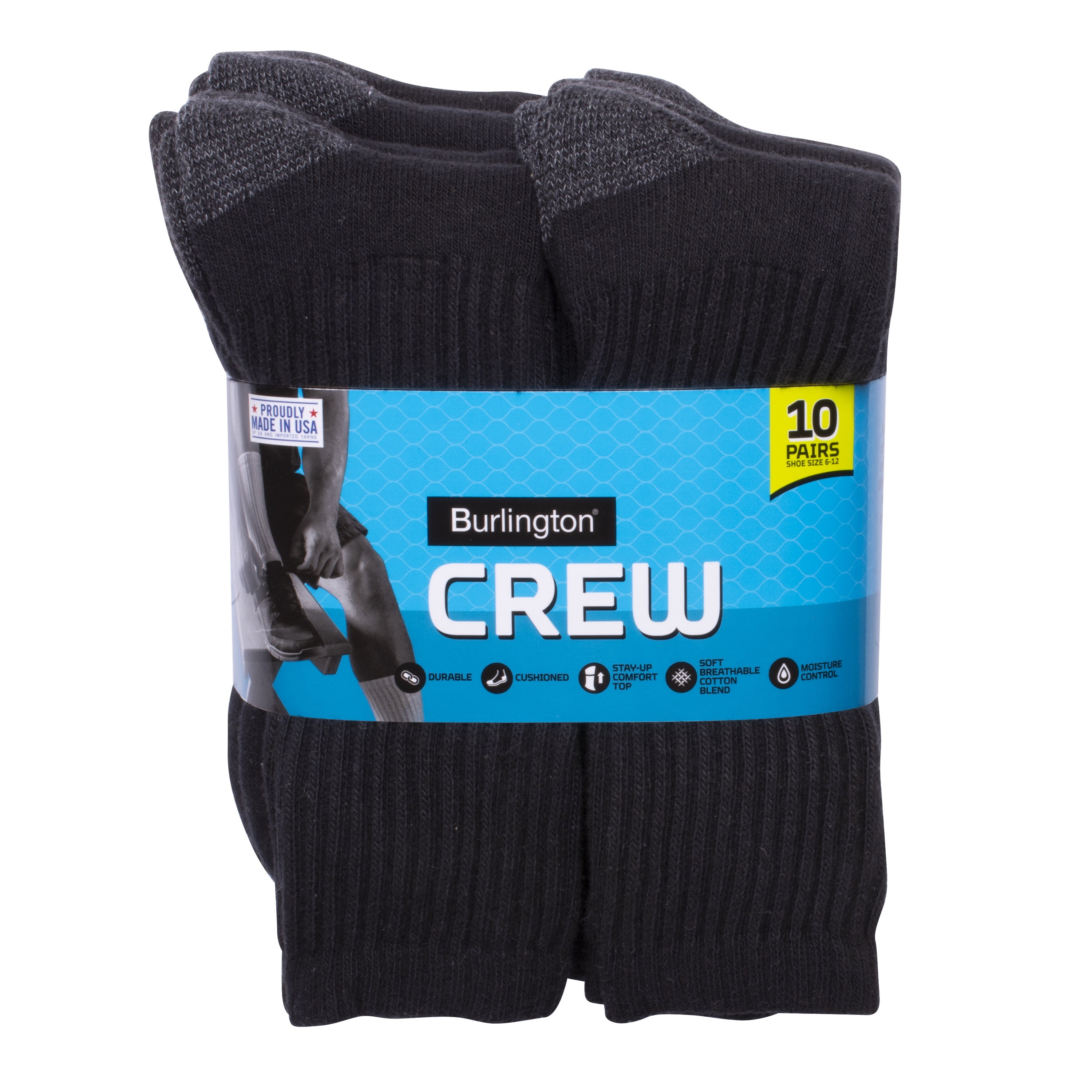 10-Pack Burlington Comfort Power Mens Cotton Crew Socks