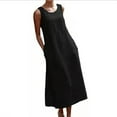thumbnail image 3 of Aboser Women's Linen Dresses with Pockets for Beach Vacation Trendy Casual Sleeveless Tank Dress Light Weight Crewneck Long Dress Summer Loose Fitted Dresses Black M, 3 of 8