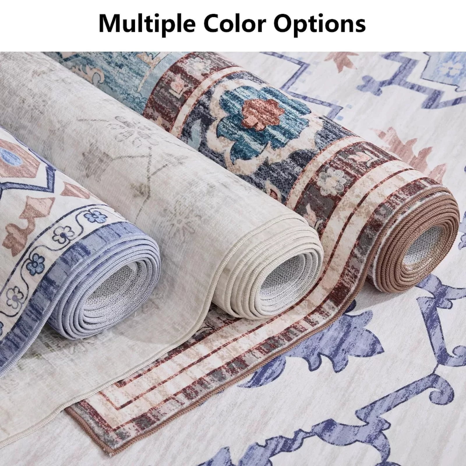 Kelno 8'x10'Area Rug Floor Mat Living Room Rug Washable Low Pile Indoor Carpet Vintage Non-slip Soft Rug,Blue&Red