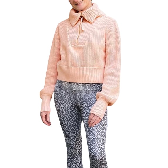 Liacowi Women Juniors Knitted Turtleneck Sweater Long Sleeve Zipped Pullover Retro Jumpers Tops Fall Loose Knitwear for Teen