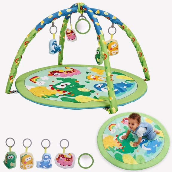 Baby Gym Mat , HDJ Washable Baby Activity Play Mat with 5 Detachable Toys for Boys and Girls, Infant Toddler Ages 0 Months , Green
