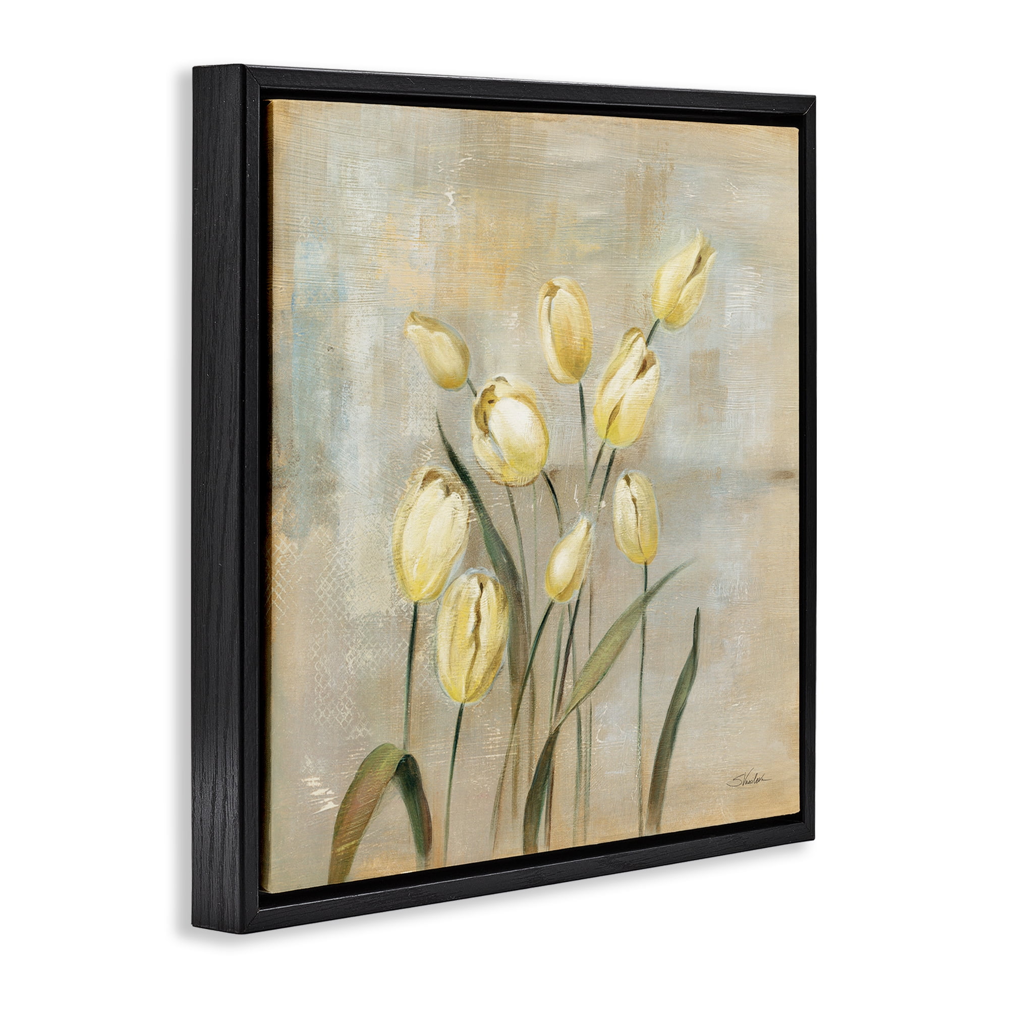 Stupell Industries Yellow Tulips on Beige Botanical & Floral Painting Black Floater Framed Art Print Wall Art, 25 x 25