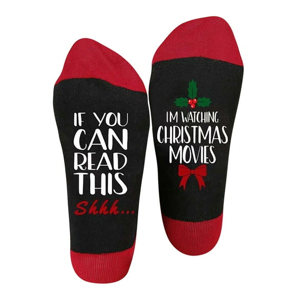 CYSFASHION Christmas Day Compression Socks for Women Xmas 9" Classic Stocking Fireplace Family Holiday Thigh High Stockings Black