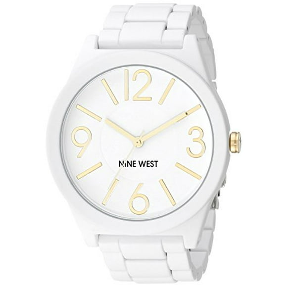Nine West Womens NW/1678WTWT Analog Display Japanese Quartz White Watch, White/Gold