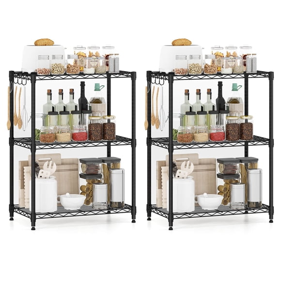 GETHFSA 2PCS Metal Storage Shelving Unit, 3-Tier Heavy Duty Storage Organizer with V-Shaped Wire Racks, Adjustable Shelves, 450 LBS Capacity, Black