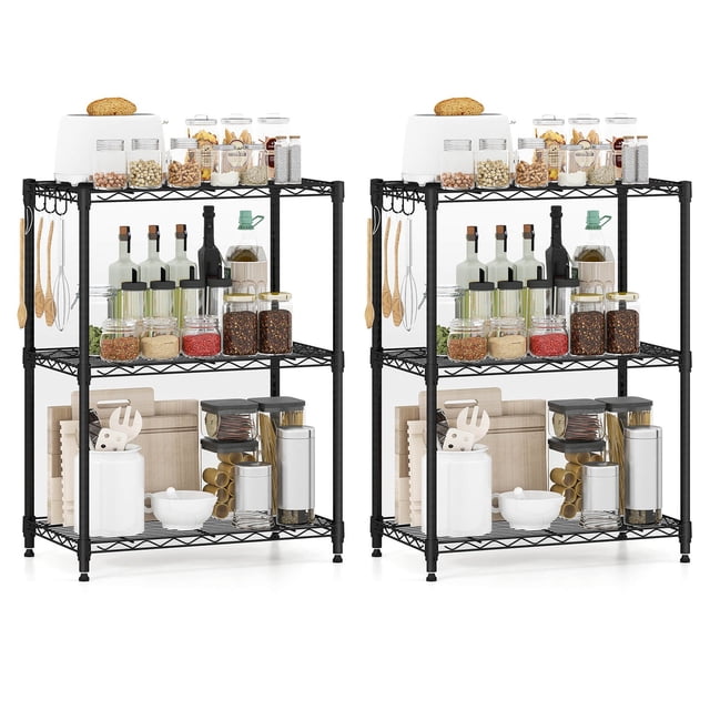 GETHFSA 2PCS Metal Storage Shelving Unit, 3-Tier Heavy Duty Storage Organizer with V-Shaped Wire Racks, Adjustable Shelves, 450 LBS Capacity, Black
