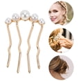 thumbnail image 3 of Unique Bargains 1 Pc Decorative Hairpin Fashion U-shaped Faux Pearls Hair Hairpin for Women Gold Tone, 3 of 5