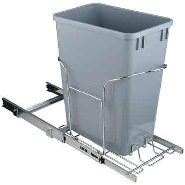 KFFKFF Retractable Garbage Bin, 29L Solo Compartment, Subsurface Kitchen Refuse Holder with Sliding Mechanism and Grip, 110 lbs Weight Tolerance Sturdy Trash Recycling Container for Kitchen Cupboard