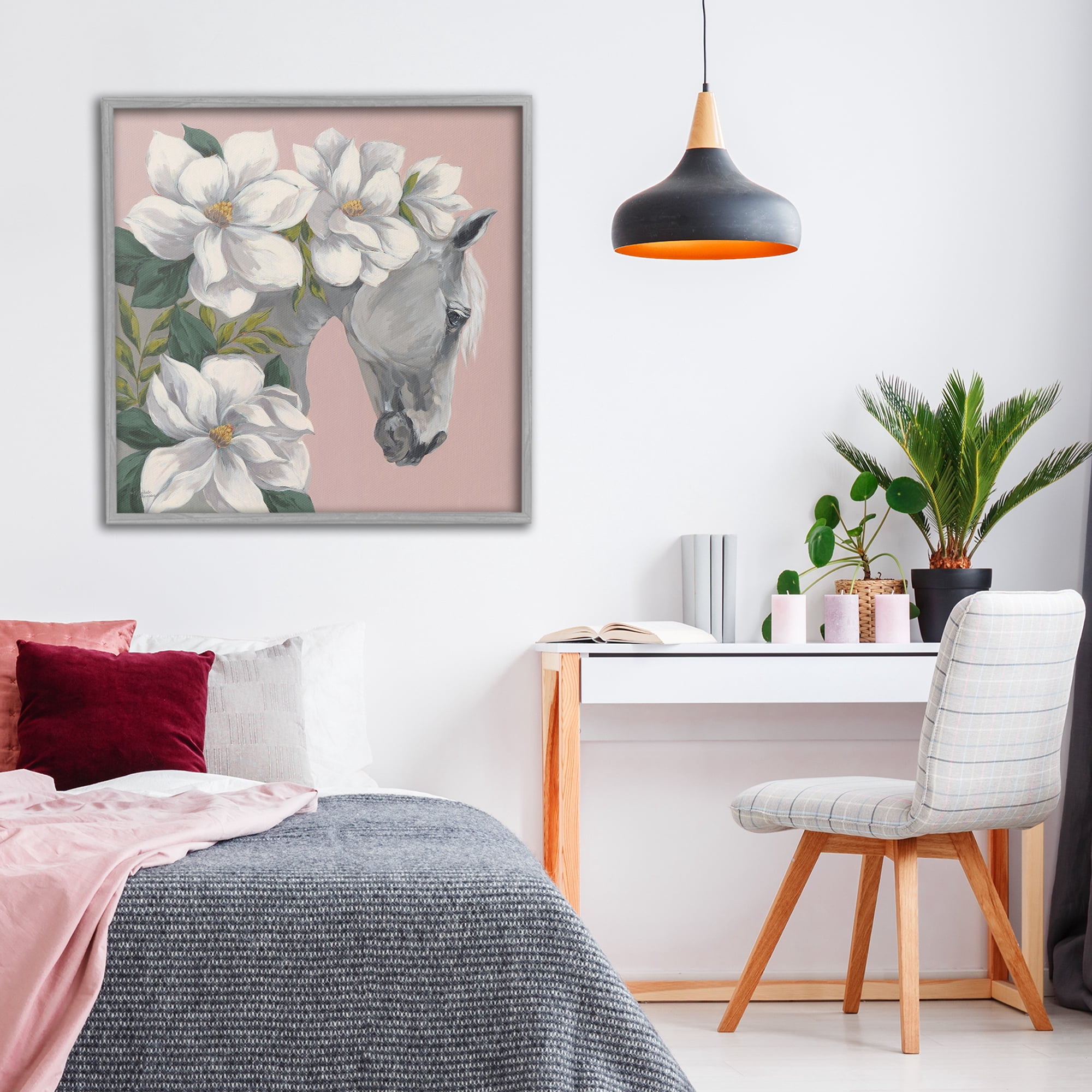 Stupell Industries Sweet Maggie Floral Horse Gray Framed Giclee Art, design by Michele Norman