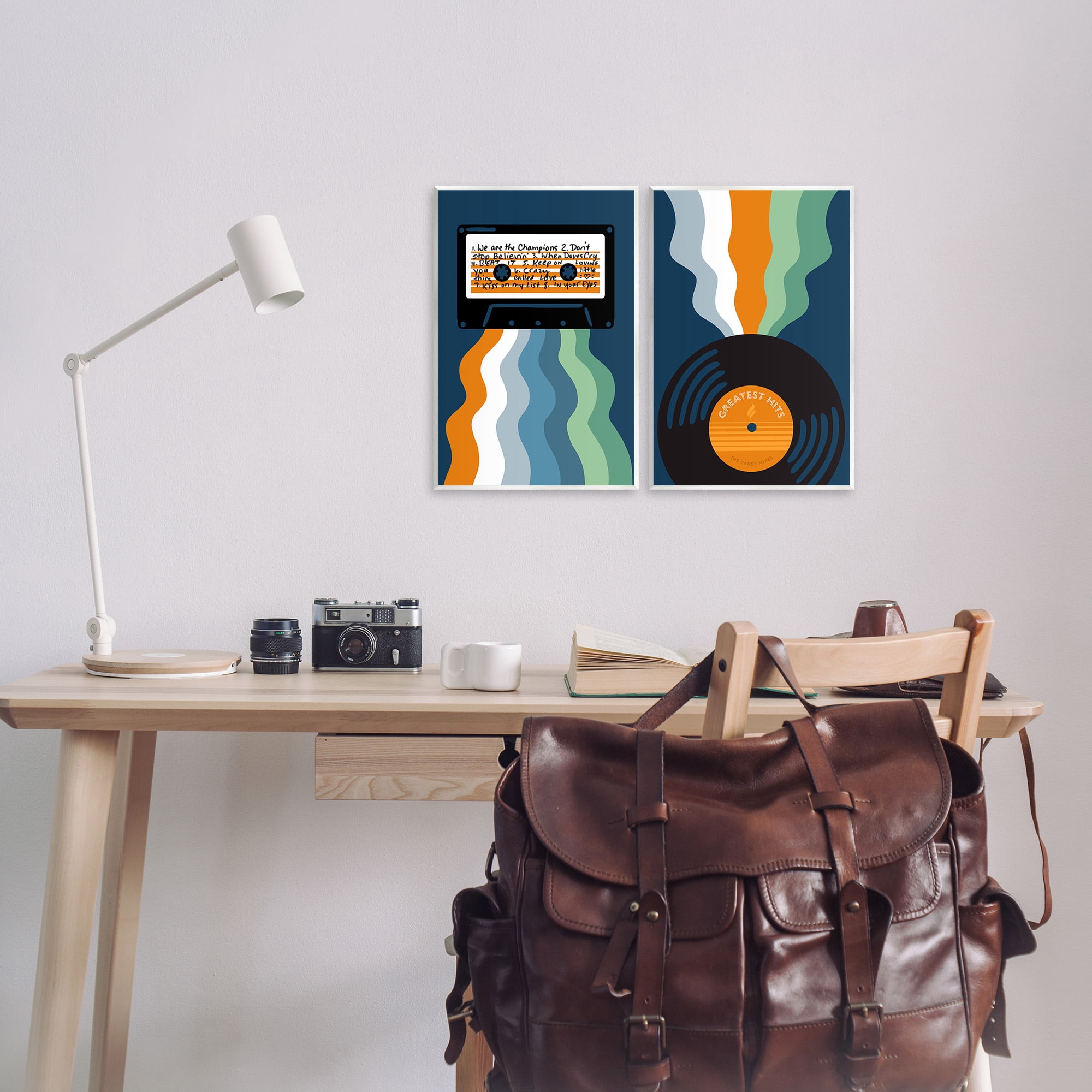 Stupell Industries Retro Music with Stripes Abstract Painting Unframed Art Print Wall Art, 10 x 15, Set of 2