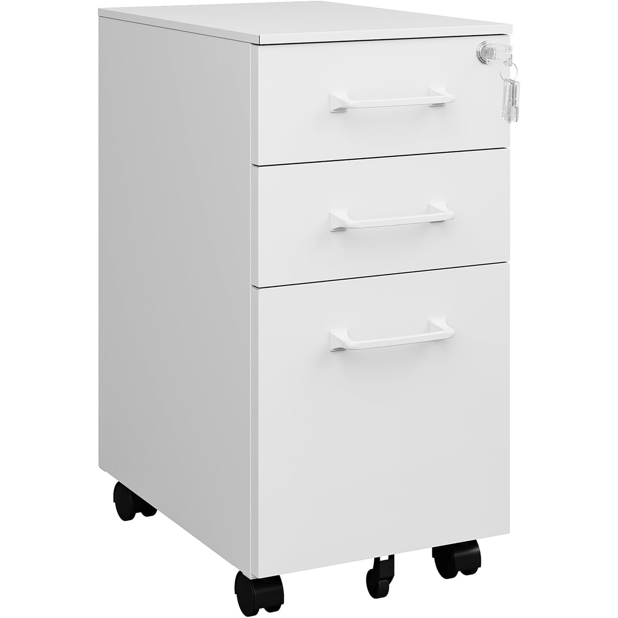 White Filing Cabinet 3 Drawers Under Desk Metal File Cabinet with Lock for Home Office Small Mobile File Cabinet for Letter Legal File Folders(Un-Assembled)