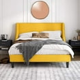 thumbnail image 2 of Einfach Full Size Platform Bed Frame with Upholstered Wingback Headboard, Light Yellow, 2 of 6