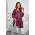 thumbnail image 4 of ENMAIN Womens Tunic Tops 3/4 Sleeve Plus Size Loose Fit Tunics Dressy Casual Red Floral Swing Top XL, 4 of 8