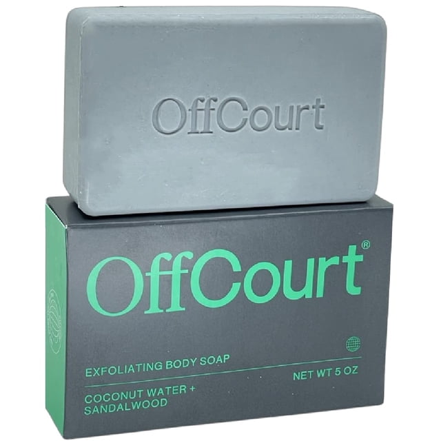 Jabón de barra exfoliante OffCourt – Jabón hidratante y de limpieza profunda para todo el cuerpo para hombres y mujeres – Todo tipo de piel – Barra que no se seca – Aroma de agua de coco + sándalo (5