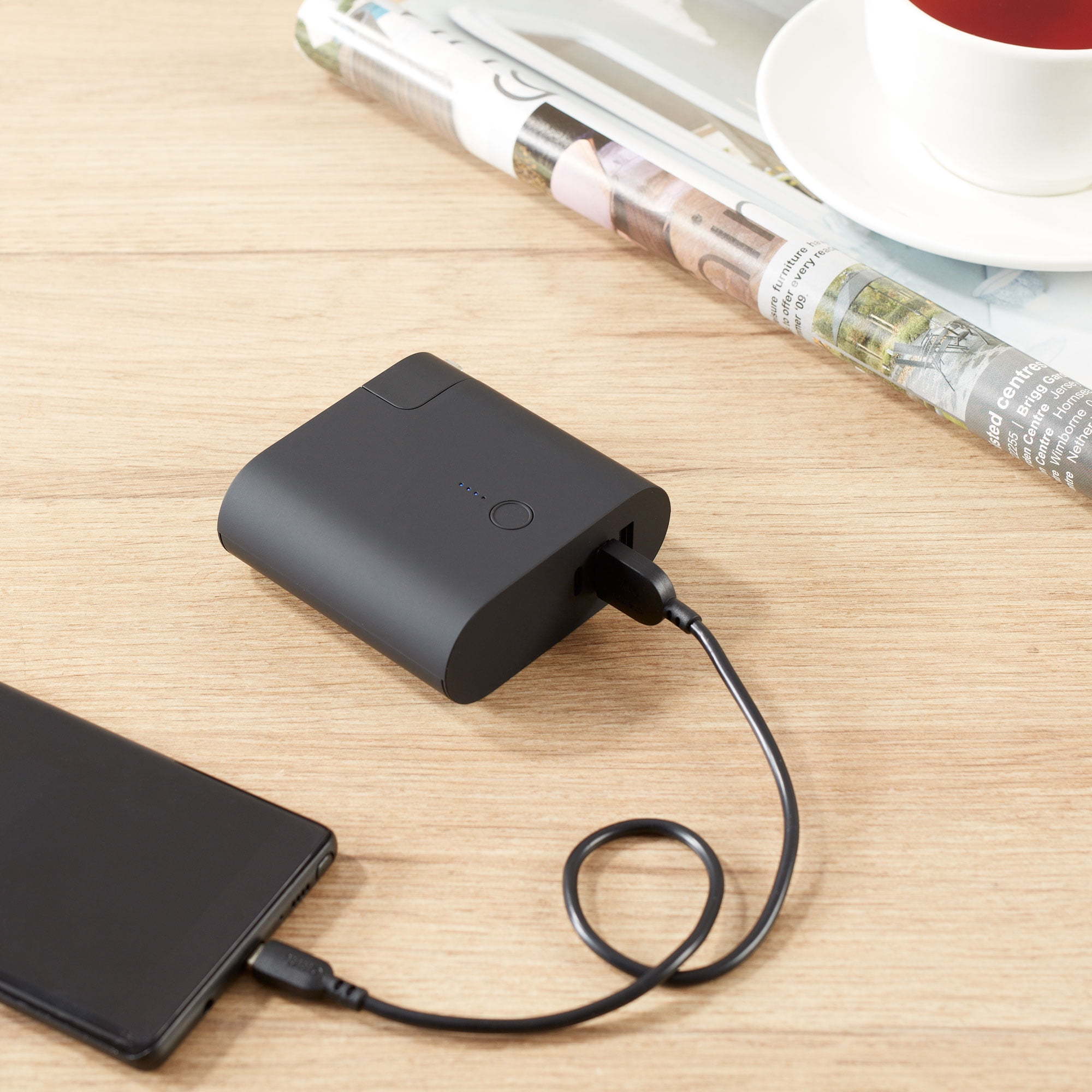 onn 2-in-1 Multi-Port Portable Battery and Charger Short Circuit Protection 5,000 mAh Portable Power Pack Dual USB-a Ports, WIABLK100026177, 1 Pack