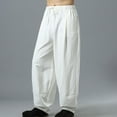 thumbnail image 5 of APEXFWDT Men's Cotton-Linen Wide-Leg Harem Pants Loose Drawstring Waist Breathable Baggy Trousers for Yoga & Sports,M,White, 5 of 6