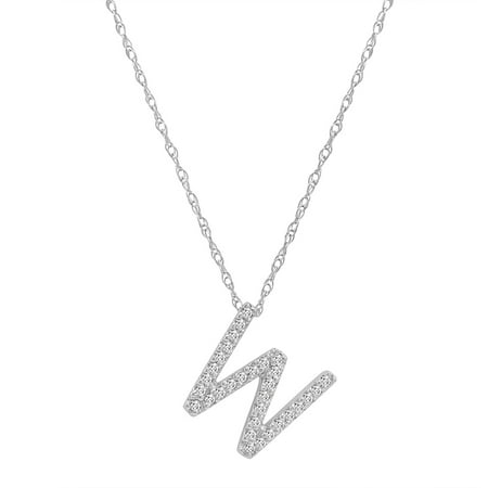 Amanda Rose Collection 14K White Gold Diamond W Initial Pendant, 16 Necklace