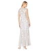 Alex Evenings Long Cap Sleeve Embroidered Dress with Godet Detail Skirt Platinum