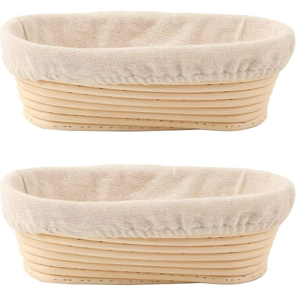 Bread Proofing Baskets Set of 2, 10 inch Oval Shaped Dough Proofing Bowls w/Liners Perfect for Professional & Home Sourdough Bread Baking