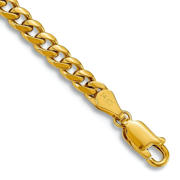 14k Yellow Gold Solid Polished 4.0mm Domed Curb Chain Bracelet 7 Inch Lobster Claw Link Bracelet for Women and Men