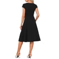 thumbnail image 3 of INSPIRE CHIC A-Line Dress for Women Boat Neck Cap Sleeve Pleated Vintage Cocktail Party Midi Dresses XS Black, 3 of 6
