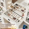 thumbnail image 4 of 55" Large Vanity Desk with Mirror & Lights, Glass Top Vanity Desk with Charging Station & Compartment Storage Drawers, Fluted Makeup Vanity Table with 9 Drawers/6 Shelves/2 Glass Cabinets, White, 4 of 9