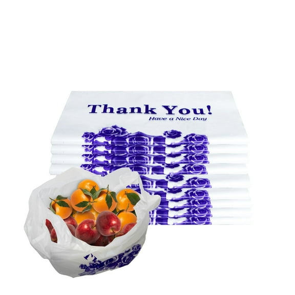 EcoQuality Plastic White Flower T-Shirt Bags 800ct, 1/6 Shopping Bags, Grocery Bags, Poly Bags, Multi-Use, Medium Size, Reusable Carry Out Bags (22 x 12 x 8 inches) (18 Micron)