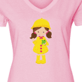 thumbnail image 4 of Inktastic Girl with Brown Hair, Yellow Raincoat, Frog Women's V-Neck T-Shirt, 4 of 5