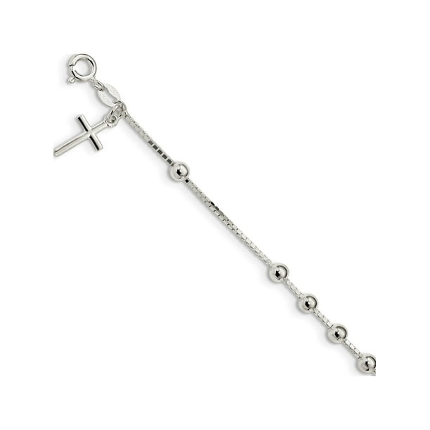 925 Sterling Silver 7 inch Croix Bracelet en Perles