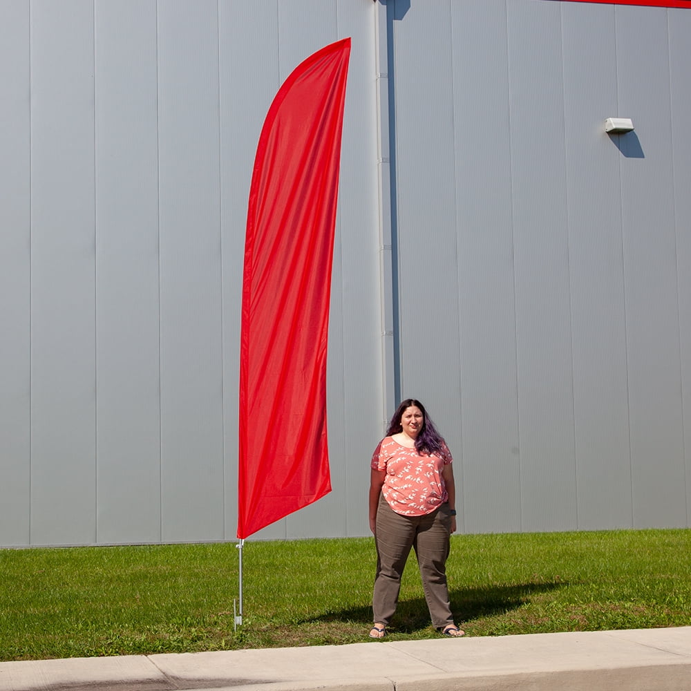 Vispronet - Red Solid Feather Flag Kit - 13.5ft Knitted Polyester Swooper Flag with Pole Set and Ground Spike - Dyed in The USA