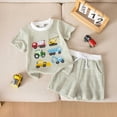 thumbnail image 2 of TOWED22 Baby Boy Summer Outfit Truck Embroidery Tops and Plaid Shorts Set Toddler Boy Spring Summer Clothes(Green,6-12 M), 2 of 4