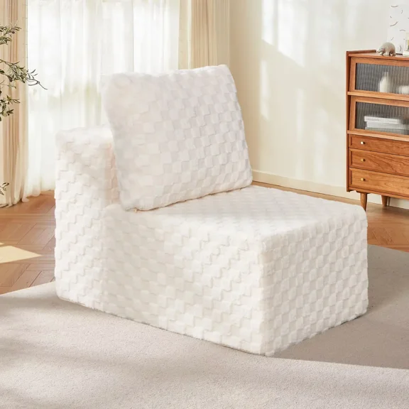 Hobestluk L Shape Single Sofa with Deep Seat Memory Foam Cloud Couch with Pillows Free Combination Sofa with Ottoman for Living Room Bedroom (Plush White, Single)