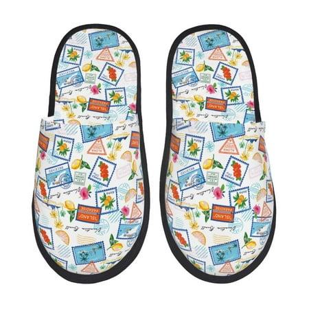 Balery Summer Stamp Slient Indoor Furry Fleece Comfort House Shoes Soft Non-Slip Home Shoes Cotton slippers House Slippers-- Large