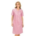 thumbnail image 1 of Bata de cuadros vichy para mujer, con detalles florales, cierre a presión y ribete de encaje, rosa, talla XXXL, 1 of 3