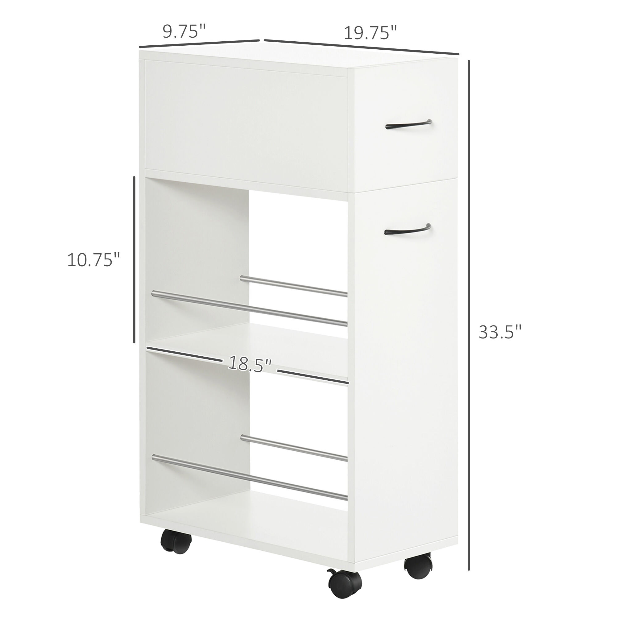 Dining Kitchen Carts HOMCOM 3- tier Slim Storage Cart, Rolling Narrow Kitchen Cart on Wheels for Small Place, Slide Out Side Utility Cart for Bathroom, Laundry,Kitchen Islands With Storage