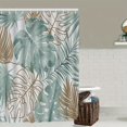 thumbnail image 2 of 1pc Leaf Pattern Shower Curtain With 12 Hooks, Non-Slip Bathroom Rug, Toilet U-Shape Mat, Toilet Lid Cover Pad, Bathroom Decor, 2 of 4